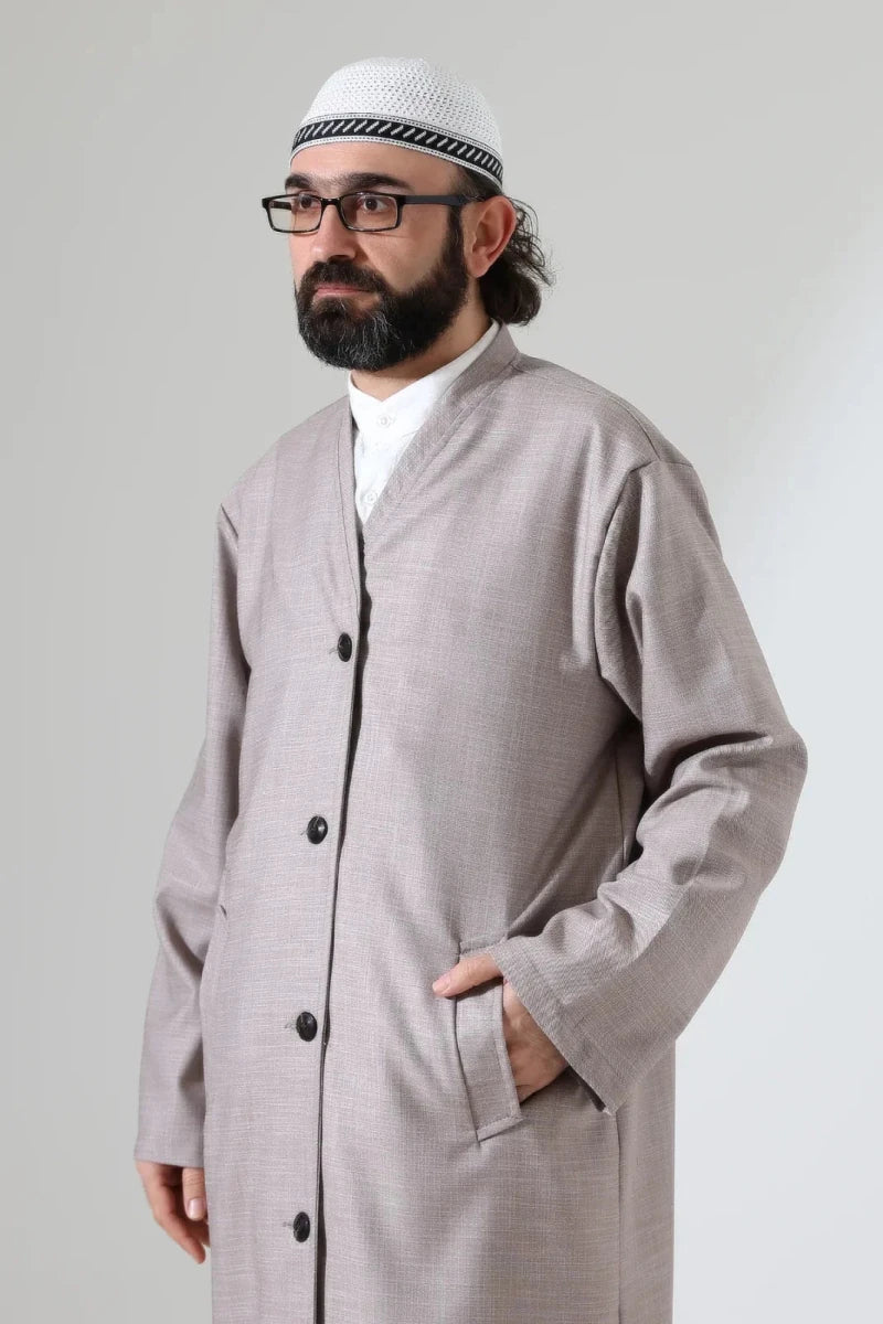 Men’s Bukhara Collar Jubbah – Half-Lined Buttoned Islamic Robe - ihvan