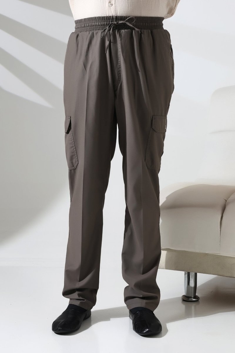 Men's Çınar Side Pocket, Elastic Waist Hajj and Umrah Cargo Pants, Earth - ihvan