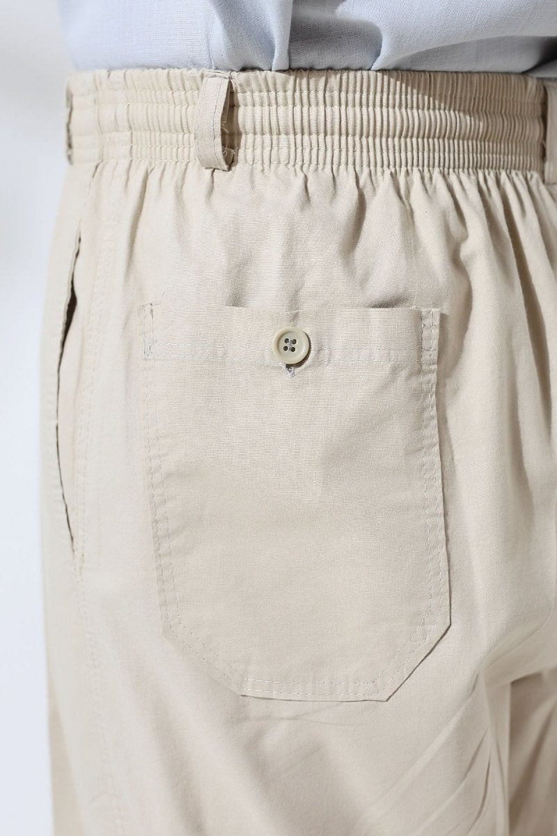 Men's Cream Comfortable Fit Linen Hajj and Umrah Harem Pants with Elastic Waistband - ihvan