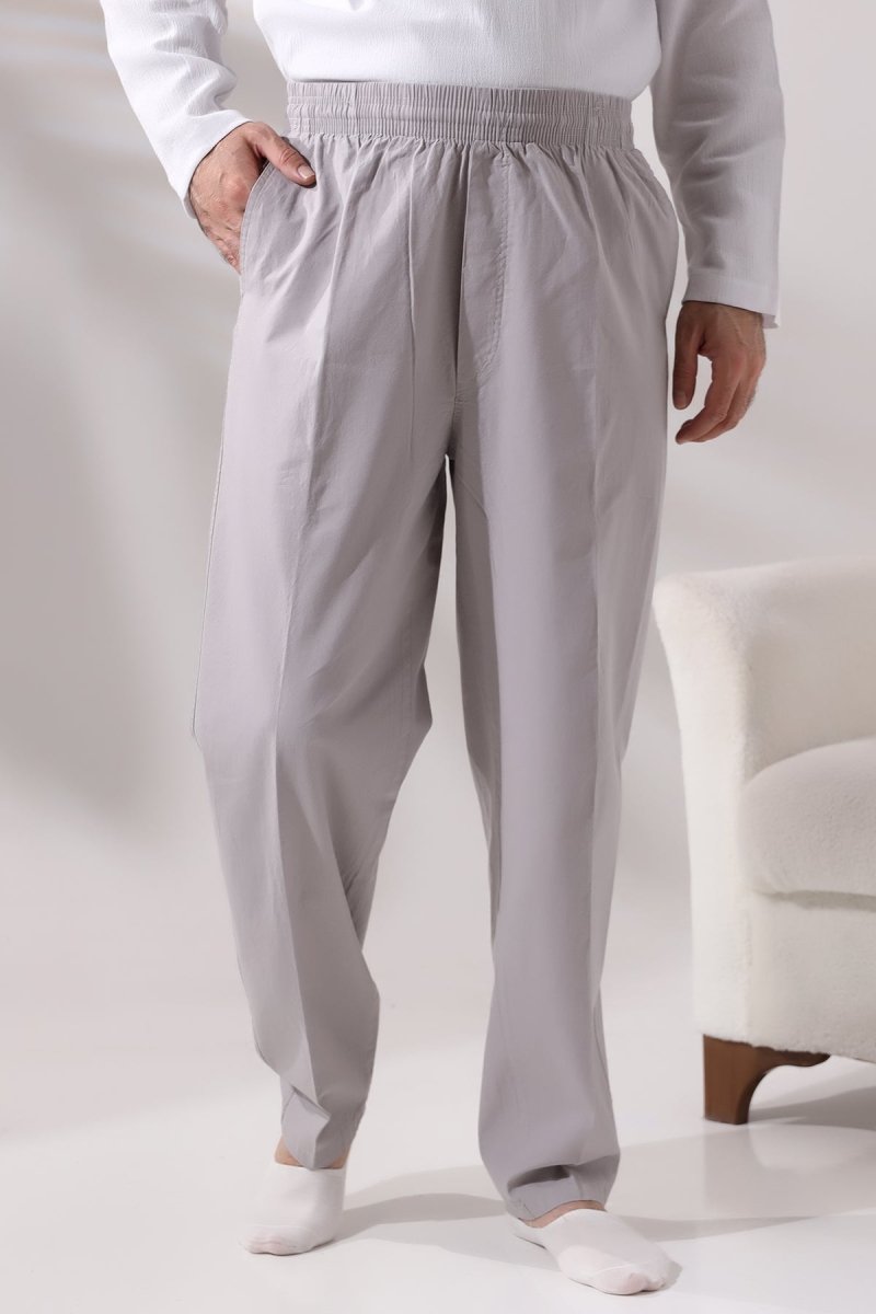 Men's Dark Grey Relaxed Fit Linen Hajj and Umrah Harem Pants with Elastic Waistband - ihvan
