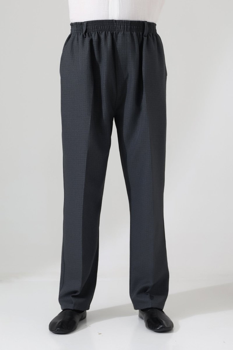 Men's Graf Plaid Fabric Harem Pants, Elastic Waistband with Pockets - Dark Gray (ISR) - ihvan