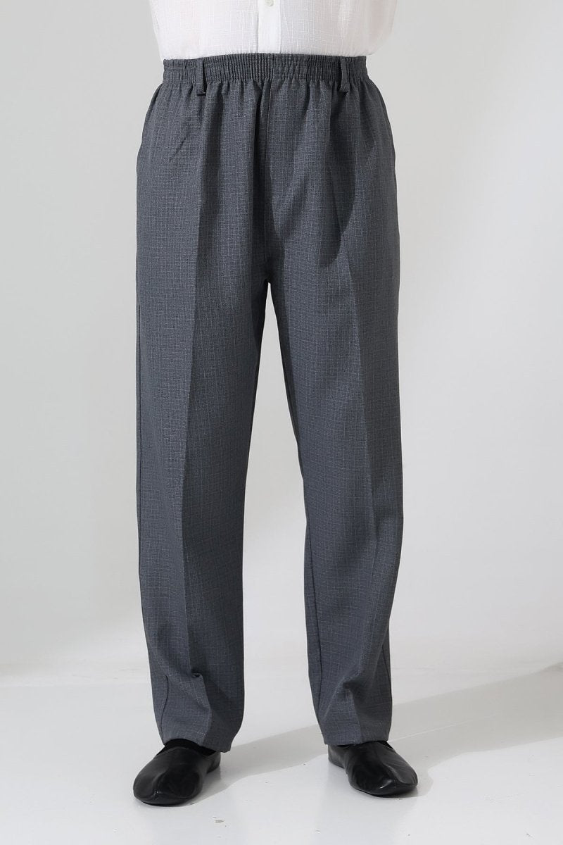 Men's Graf Plaid Fabric Harem Pants, Elastic Waistband with Pockets - Grey (ISR) - ihvan