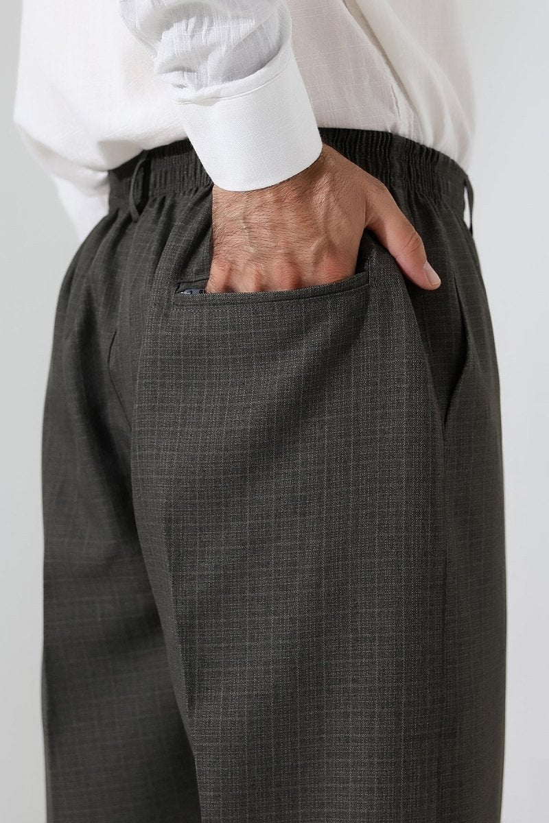 Men's Graf Plaid Fabric Harem Pants, Elastic Waistband with Pockets - Toprak (ISR) - ihvan