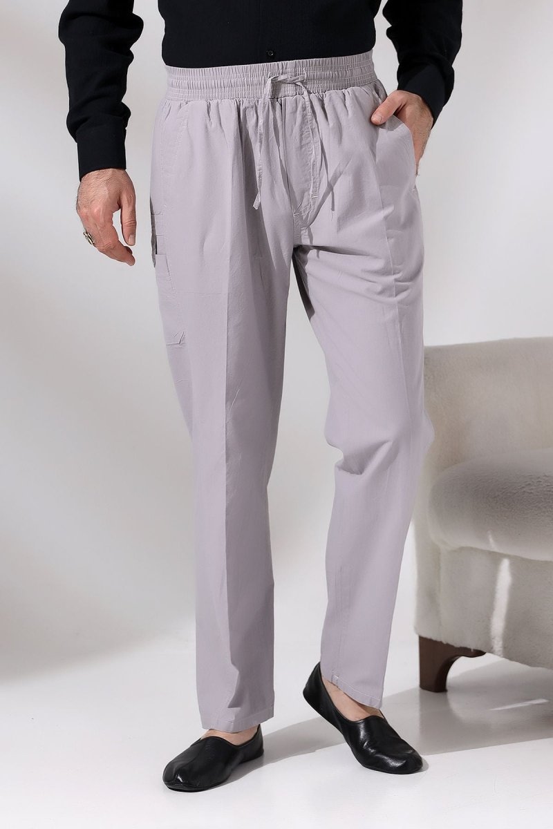 Men's Grey Çınar Beach Side Pocket Relaxed Fit Elastic Waist Cargo Pants - ihvan