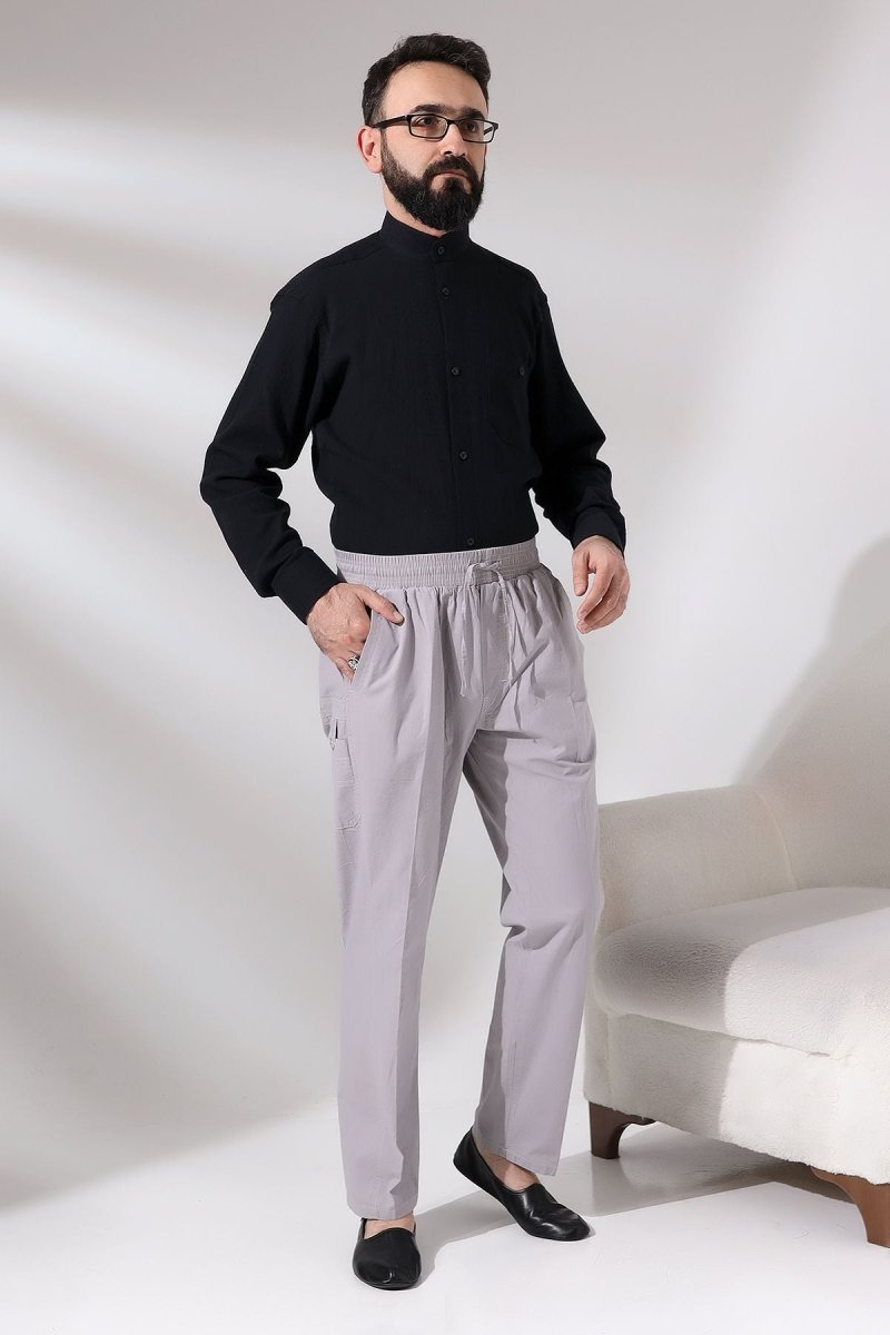 Men's Grey Çınar Beach Side Pocket Relaxed Fit Elastic Waist Cargo Pants - ihvan