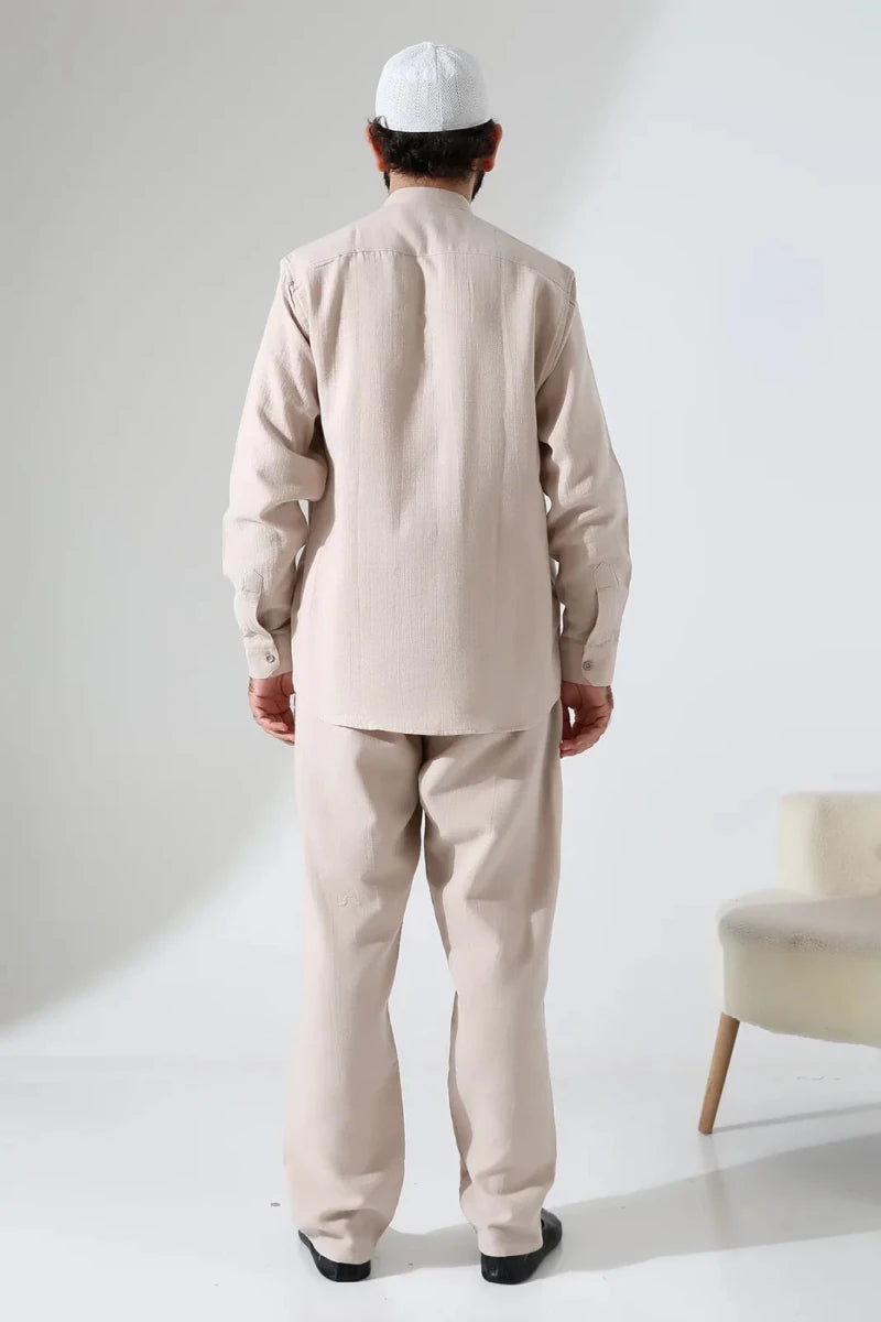 Men’s Hajj & Umrah Muslin Shirt and Trousers Set – Mandarin Collar (ANS) - ihvan