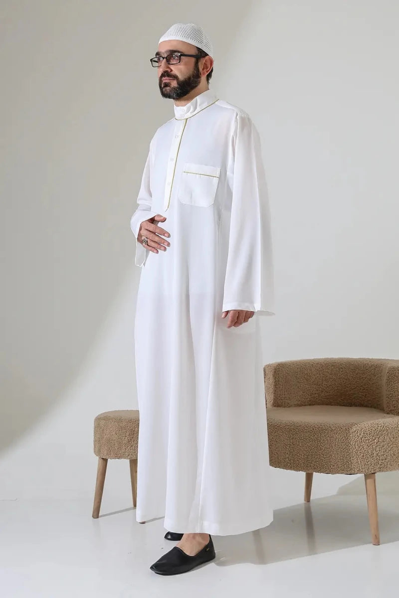 Men’s Hajj & Umrah Thobe – Long Dubai Crepe Jubbah with Mandarin Collar - ihvan
