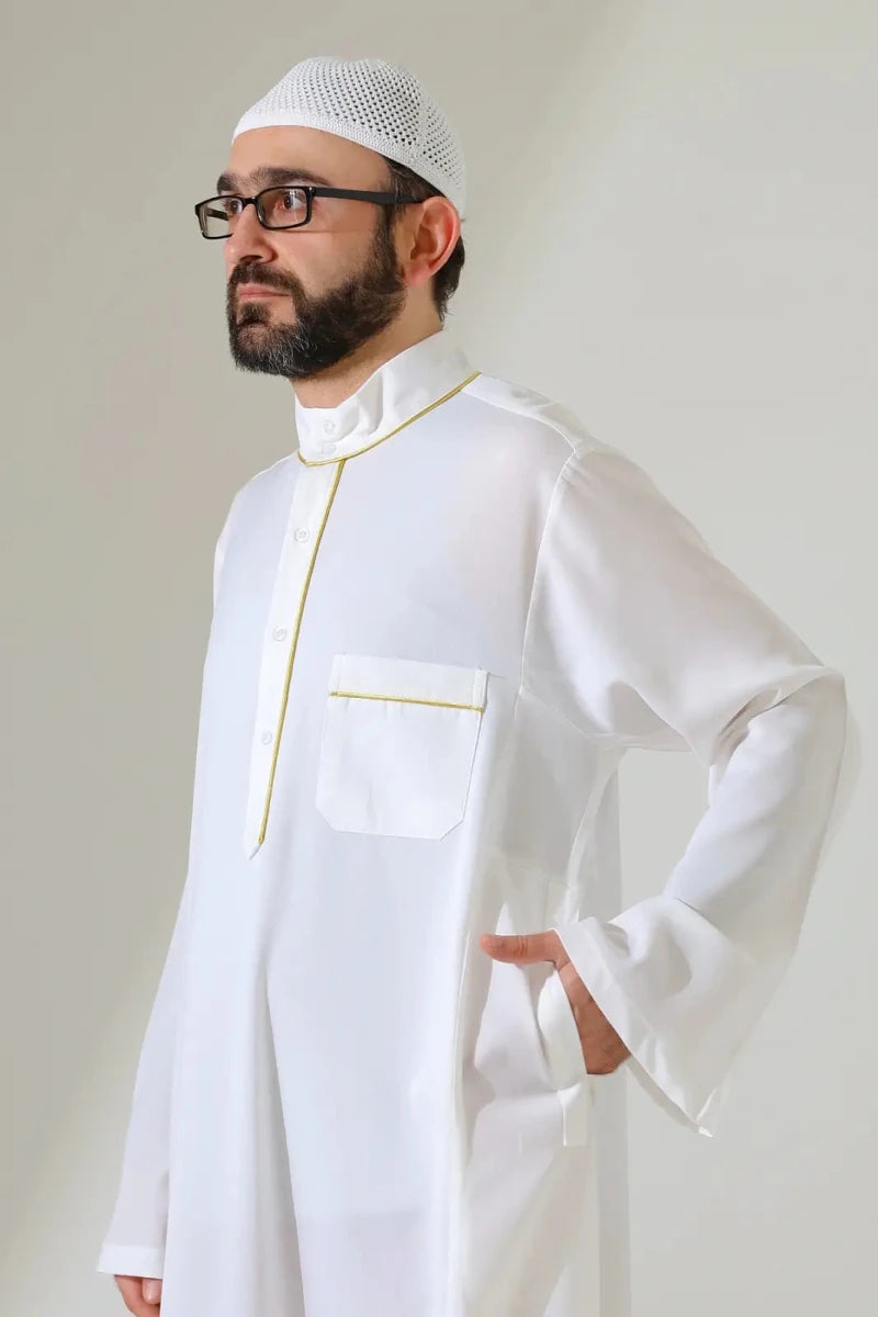 Men’s Hajj & Umrah Thobe – Long Dubai Crepe Jubbah with Mandarin Collar - ihvan