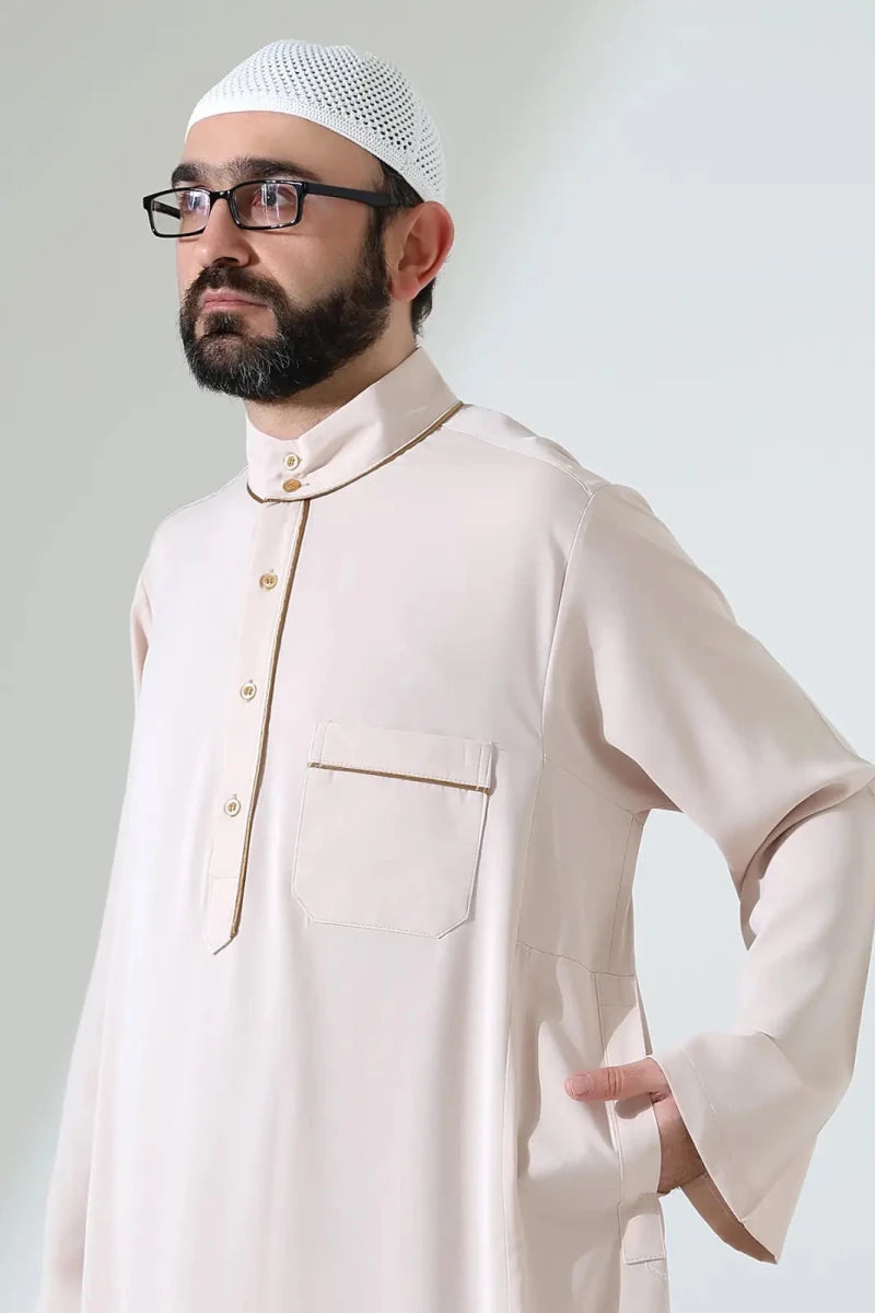 Men’s Hajj & Umrah Thobe – Long Dubai Crepe Jubbah with Mandarin Collar - ihvan