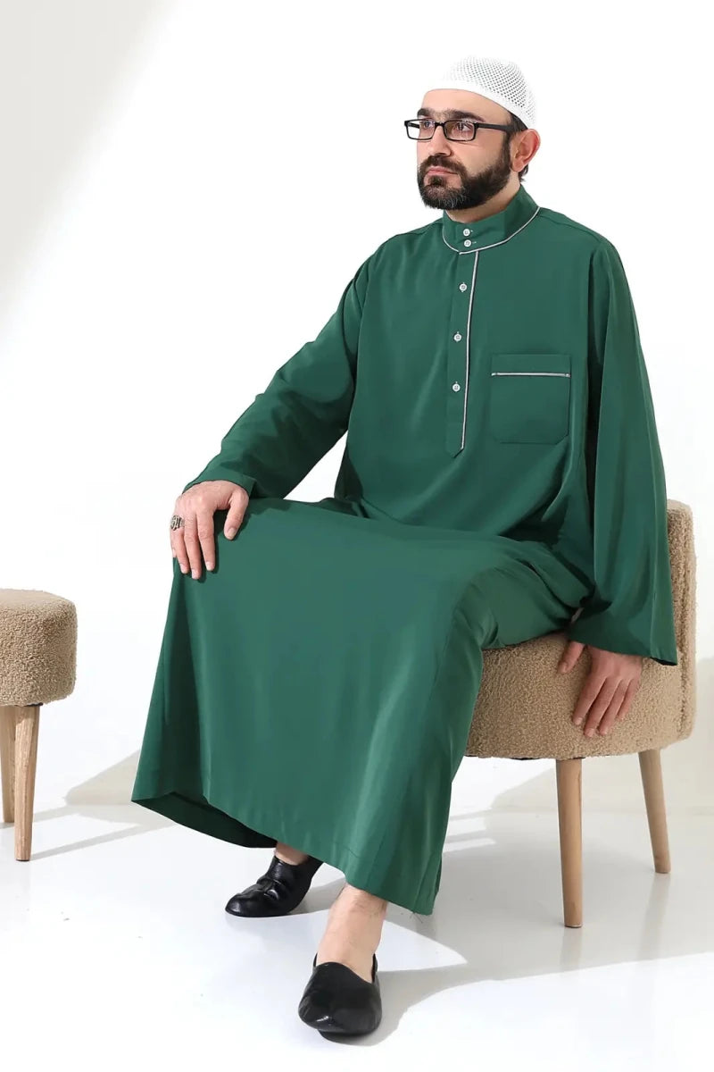 Men’s Hajj & Umrah Thobe – Long Dubai Crepe Jubbah with Mandarin Collar - ihvan