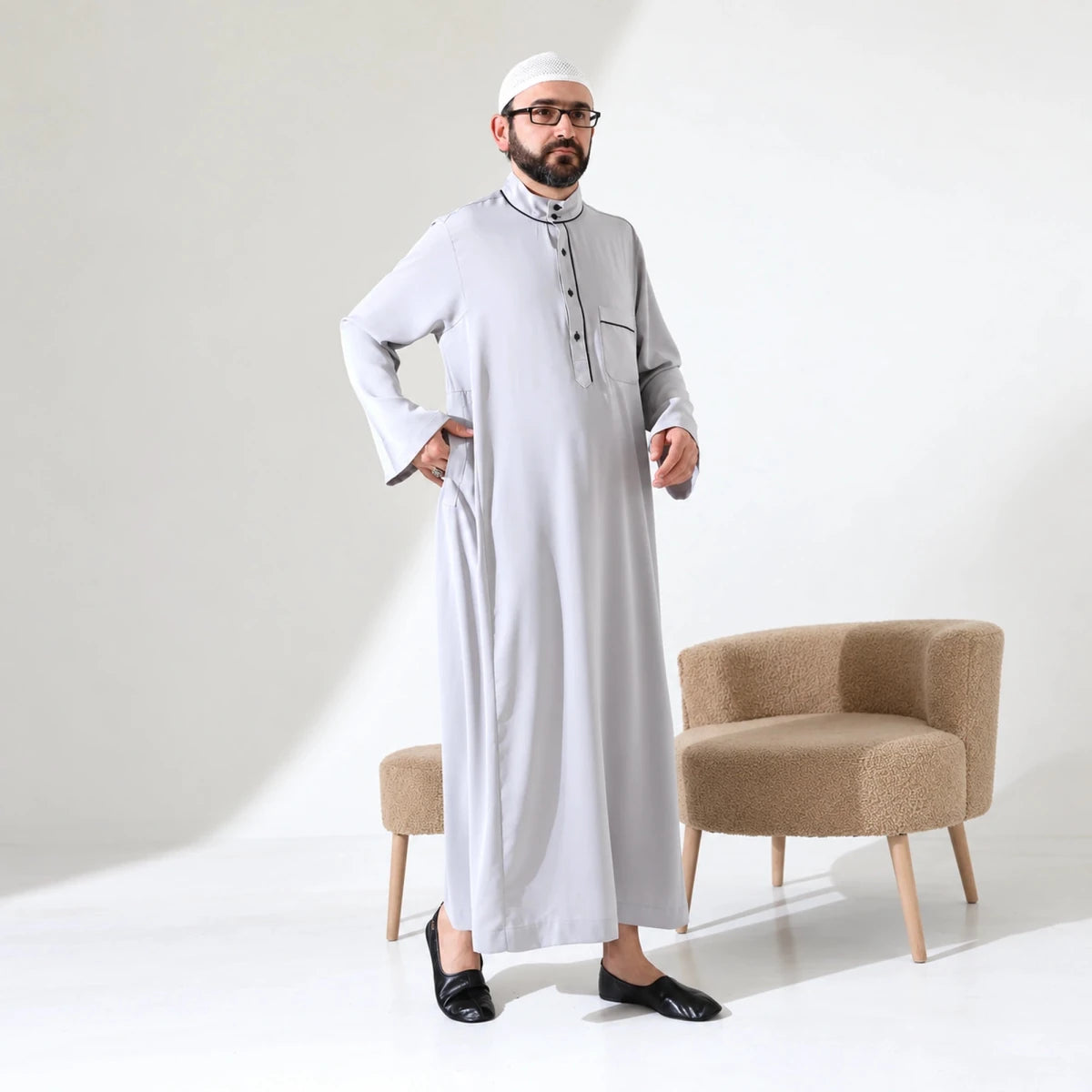 Men’s Hajj & Umrah Thobe – Long Dubai Crepe Jubbah with Mandarin Collar - ihvan