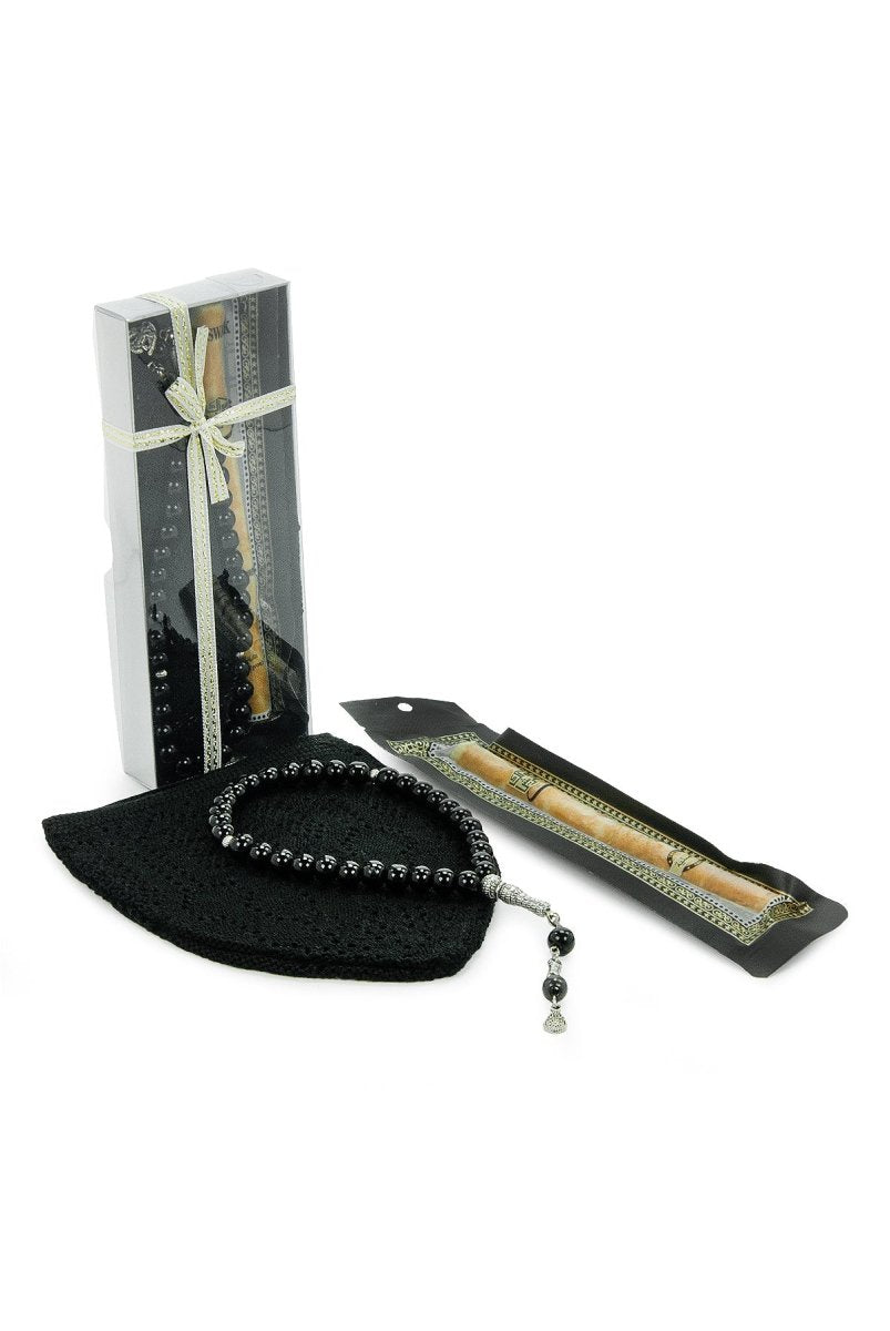 Men’s Muslim Kufi Hat Set with Tasbih Prayer Beads & Miswak, Islamic Gift for Ramadan, Eid Mubarak, Hajj & Umrah - ihvan