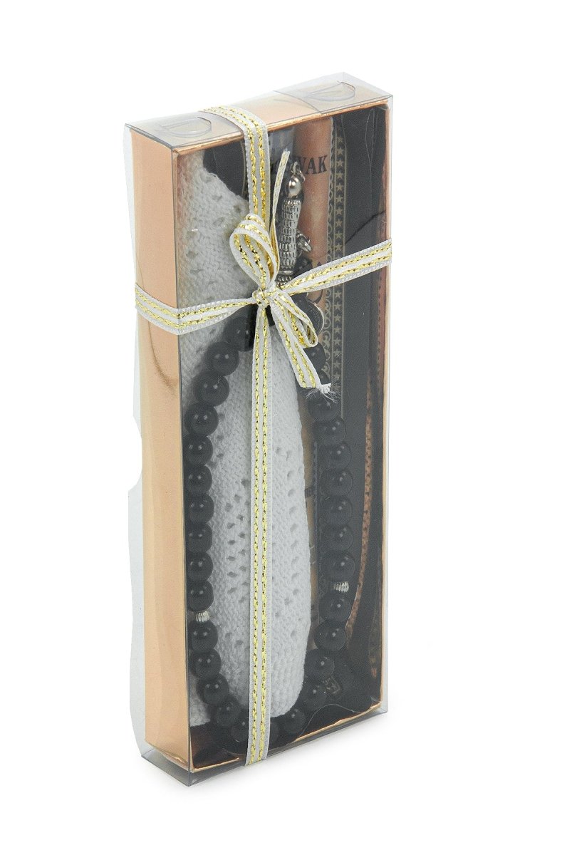 Men’s Muslim Kufi Hat Set with Tasbih Prayer Beads & Miswak, Islamic Gift for Ramadan, Eid Mubarak, Hajj & Umrah - ihvan