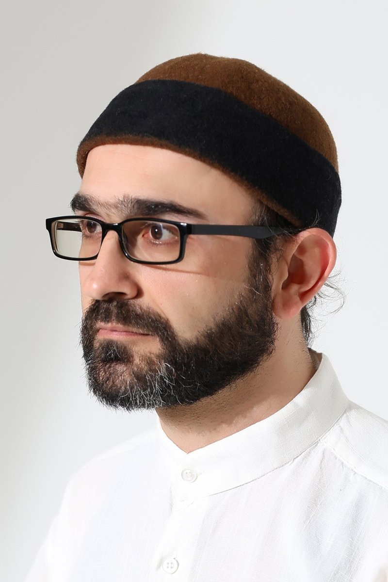 Men’s Muslim Kufi Hat – Two - Tone Felt Wool Dervish Cap - ihvan