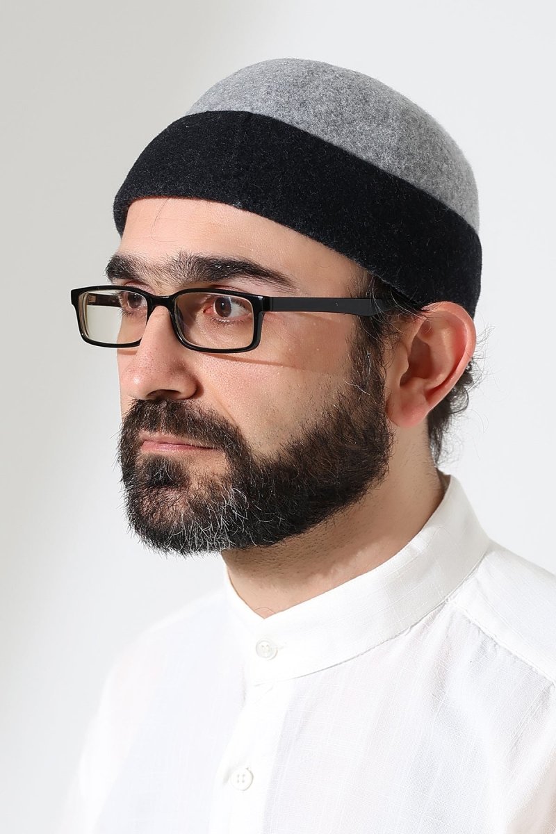 Men’s Muslim Kufi Hat – Two - Tone Felt Wool Dervish Cap - ihvan