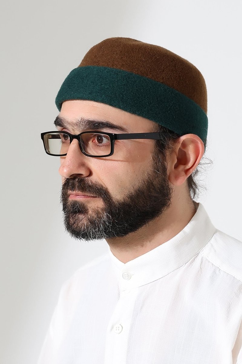 Men’s Muslim Kufi Hat – Two - Tone Felt Wool Dervish Cap - ihvan