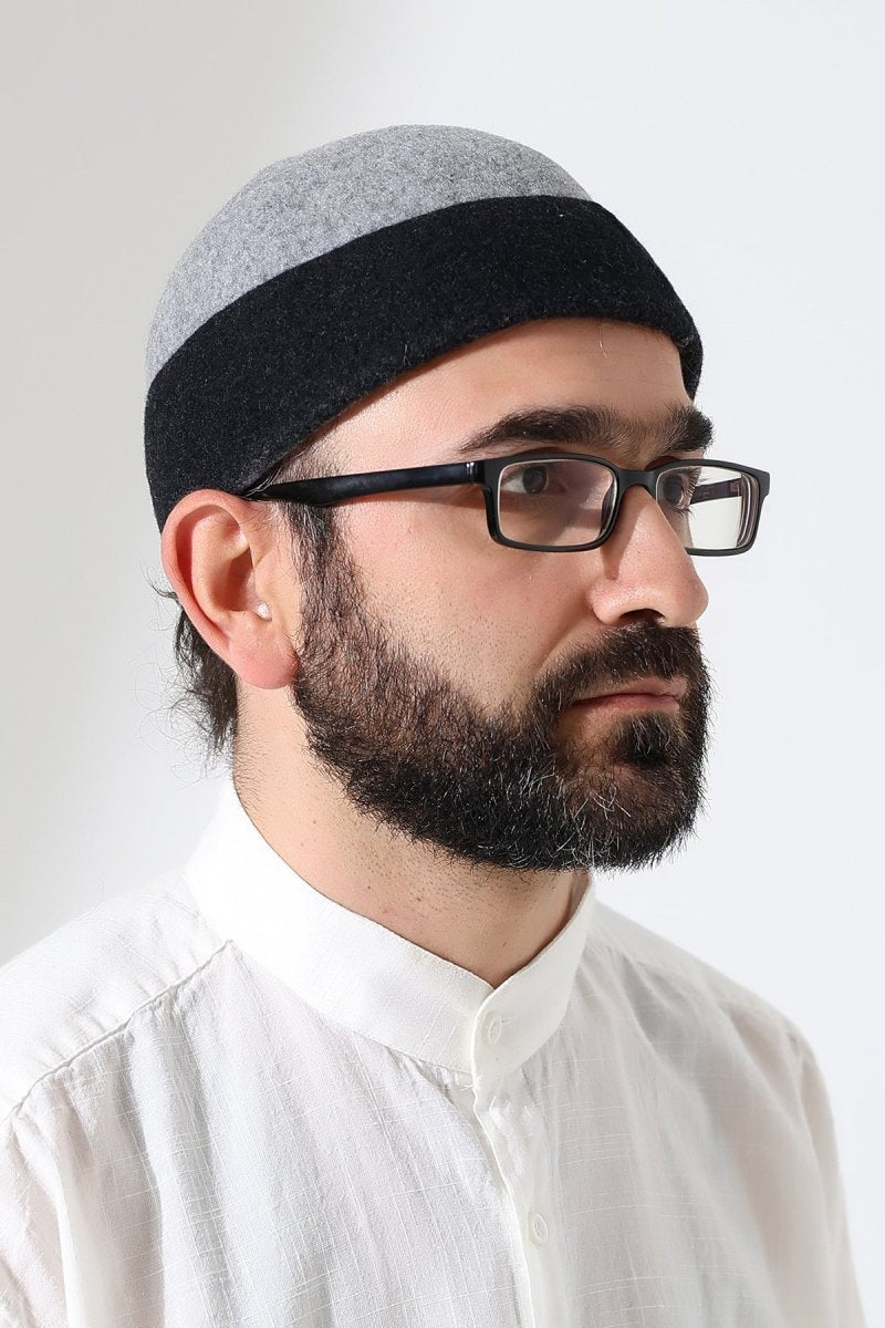 Men’s Muslim Kufi Hat – Two - Tone Felt Wool Dervish Cap - ihvan