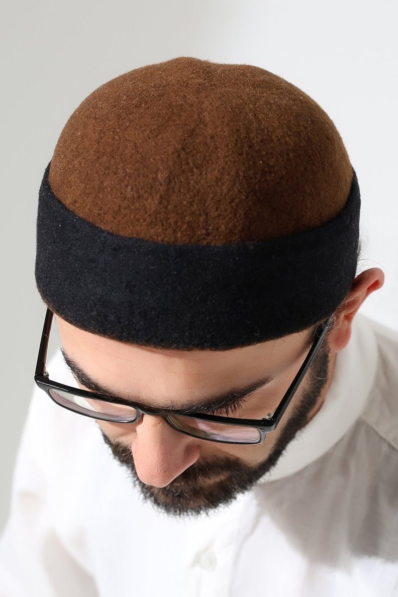 Men’s Muslim Kufi Hat – Two - Tone Felt Wool Dervish Cap - ihvan