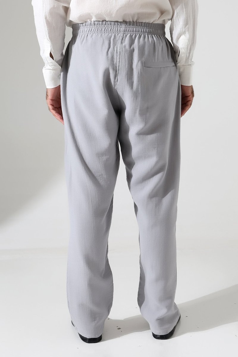 Men's Muslin Trousers, Cotton, Elastic Waistband, Hajj/Umrah Trousers - Grey (ANS) - ihvan