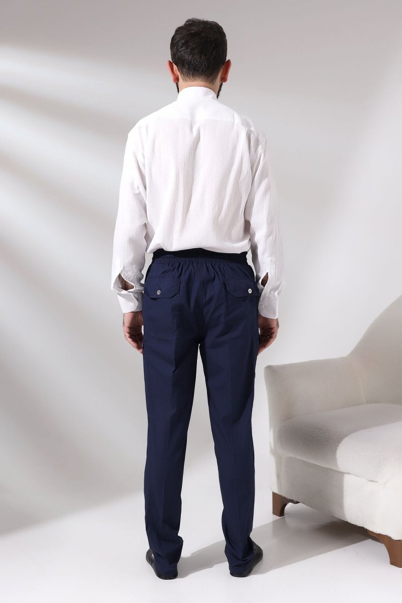 Men's Navy Blue Çınar Beach Side Pocket Relaxed Fit Elastic Waist Cargo Pants - ihvan