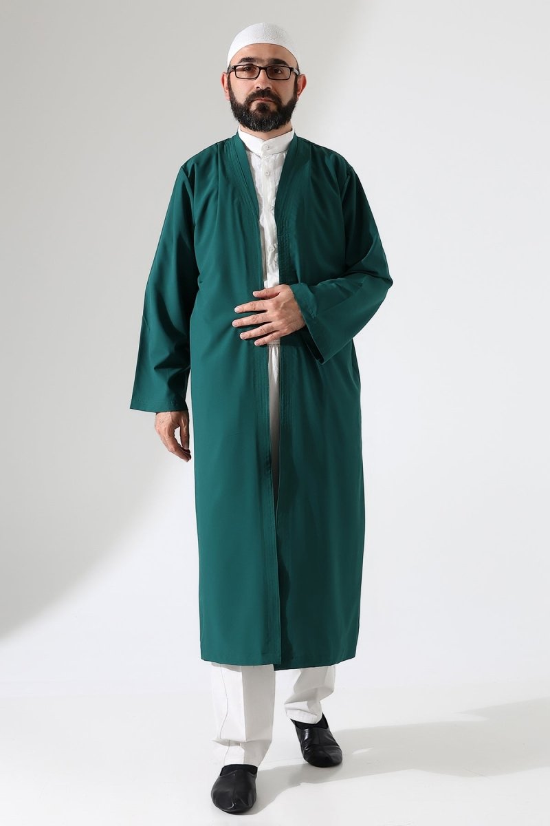 Men's Prayer Robe, Bukhara Collar, Pocketed, Green - (Brt) - ihvan