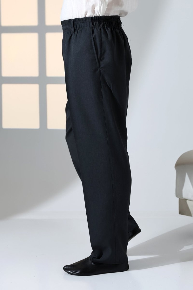 Men's Relaxed Fit Elastic Waistband Pocketed Fabric Harem Pants for Hajj and Umrah - Anthracite (ISR) - ihvan