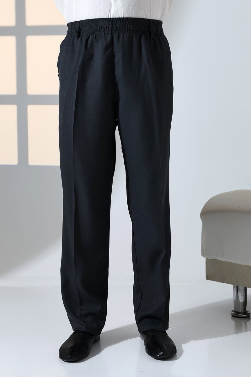 Men's Relaxed Fit Elastic Waistband Pocketed Fabric Harem Pants for Hajj and Umrah - Anthracite (ISR) - ihvan