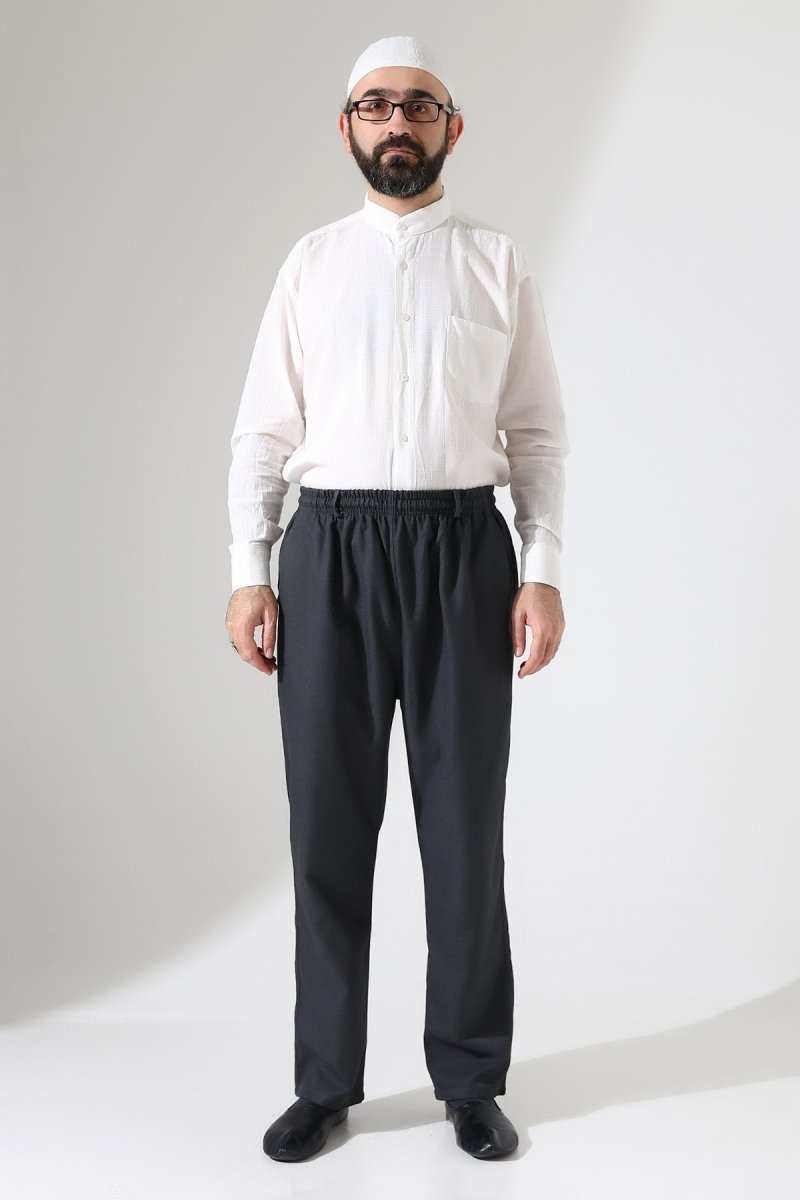 Men's Winter Comfortable Fit Elastic Waist Pocketed Modern Fabric Harem Pants - Anthracite (IHVN) - ihvan