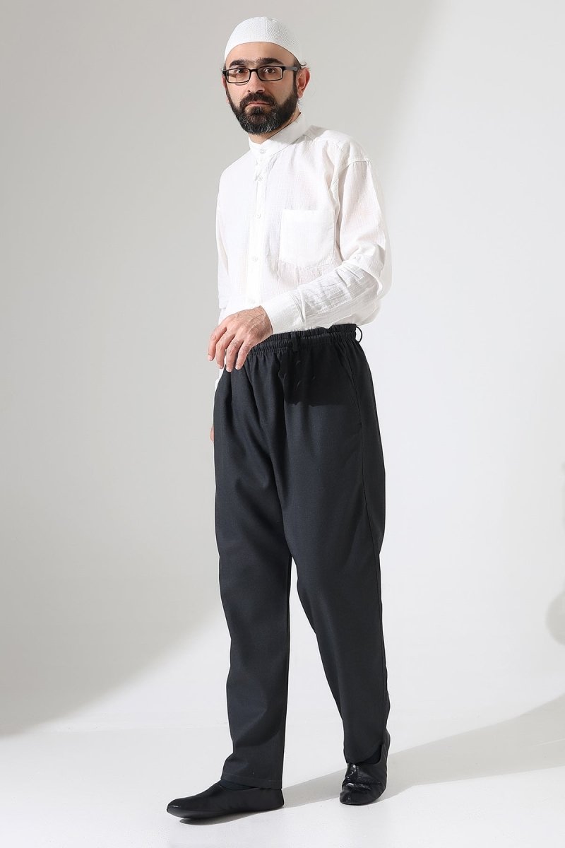 Men's Winter Comfortable Fit Elastic Waist Pocketed Modern Fabric Harem Pants - Anthracite (IHVN) - ihvan