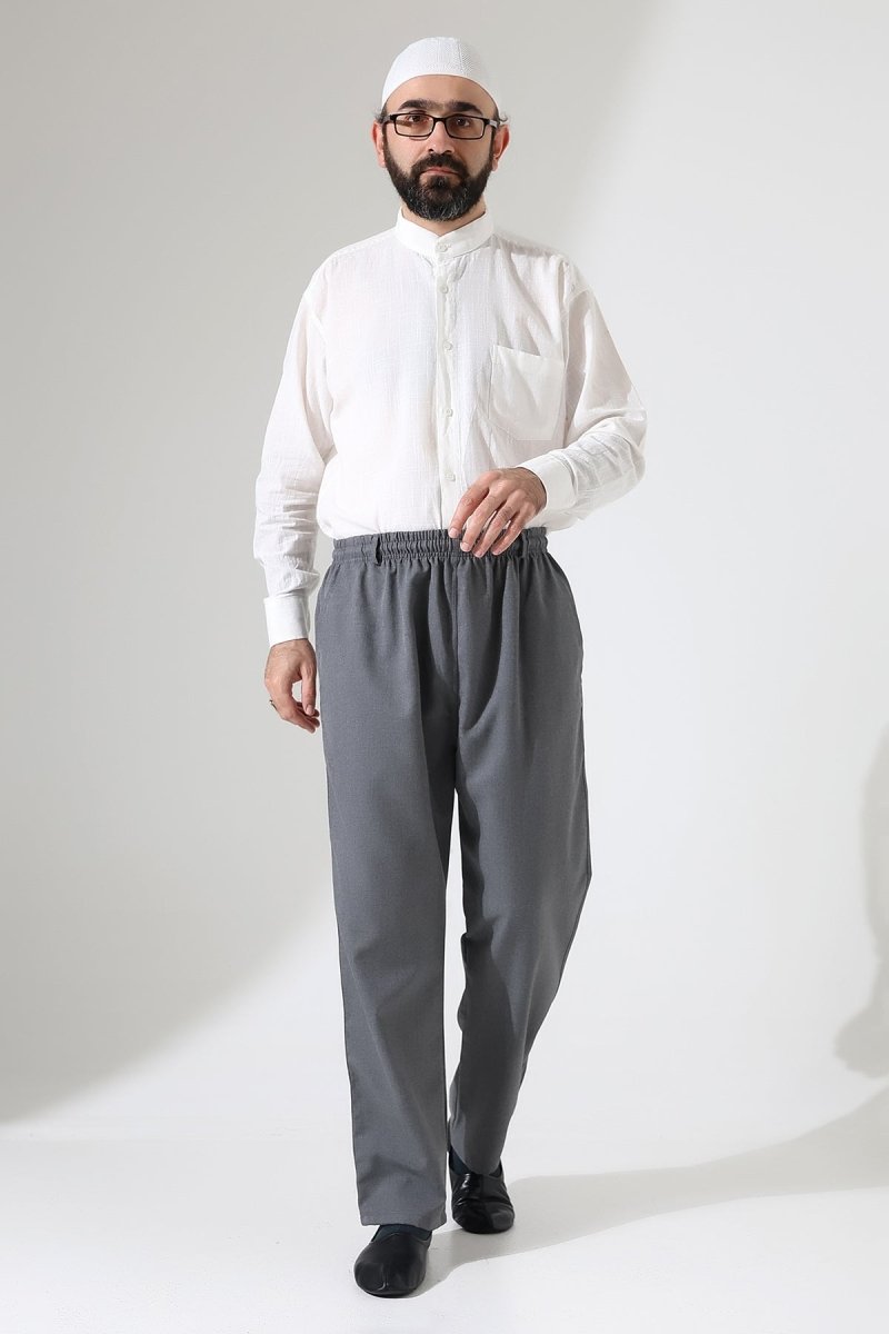 Men's Winter Comfortable Fit Elastic Waist Pocketed Modern Fabric Harem Pants - Grey (IHVN) - ihvan