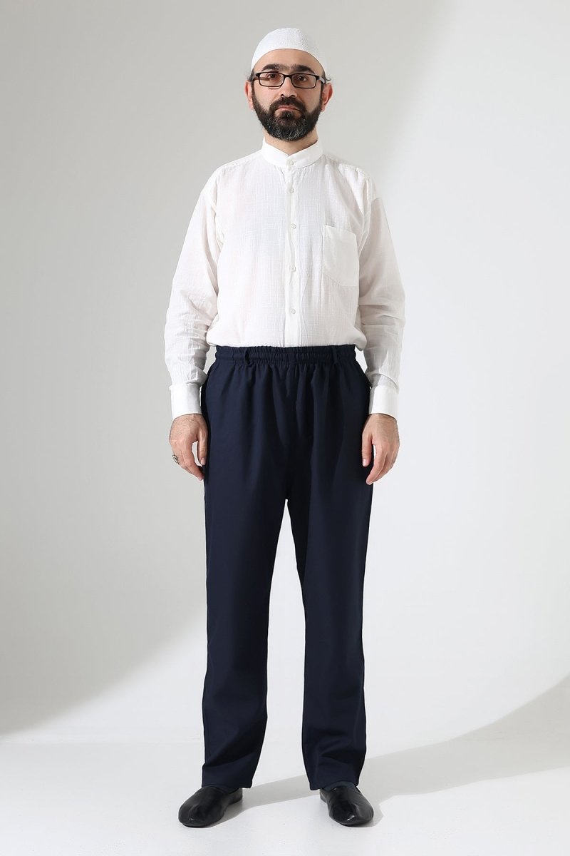 Men's Winter Comfortable Fit Elastic Waist Pocketed Modern Fabric Harem Pants - Navy Blue (IHVN) - ihvan