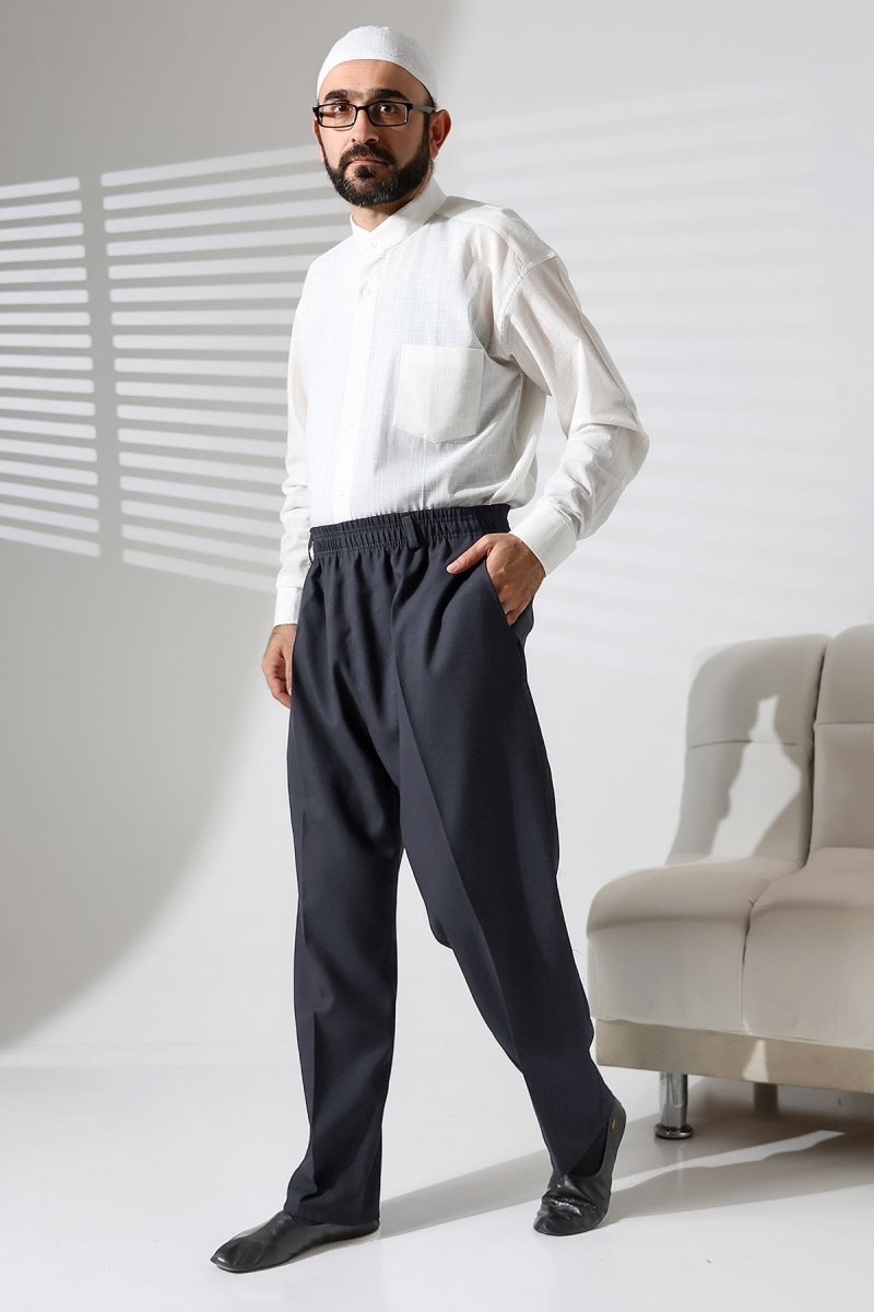 Men's Winter Wool-Influence Fabric Harem Pants with Elastic Waist and Pockets - Anthracite (ISR) - ihvan