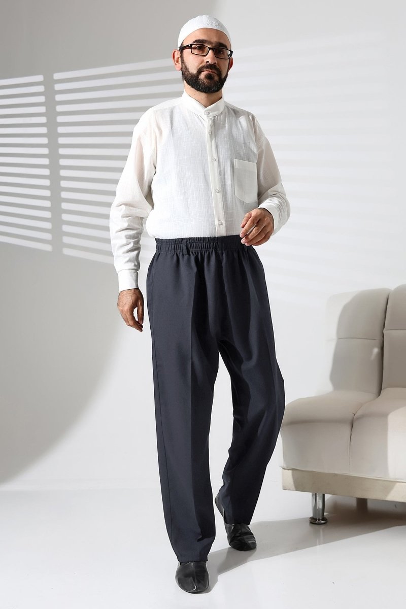 Men's Winter Wool-Influence Fabric Harem Pants with Elastic Waist and Pockets - Anthracite (ISR) - ihvan