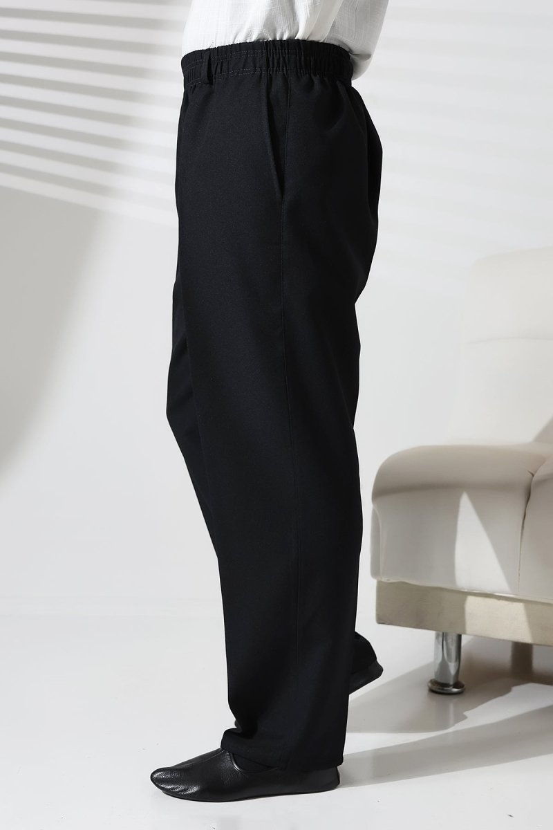 Men's Winter Wool-Influence Fabric Harem Pants with Elastic Waist and Pockets - Black (ISR) - ihvan