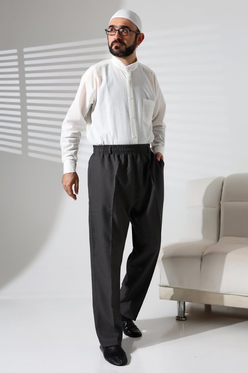 Men's Winter Wool-Influence Fabric Harem Pants with Elastic Waist and Pockets - Dark Gray (ISR) - ihvan
