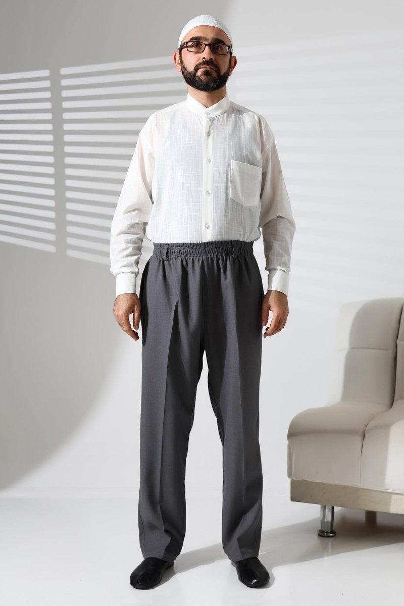 Men's Winter Wool-Influence Fabric Harem Pants with Elastic Waist and Pockets - Grey (ISR) - ihvan