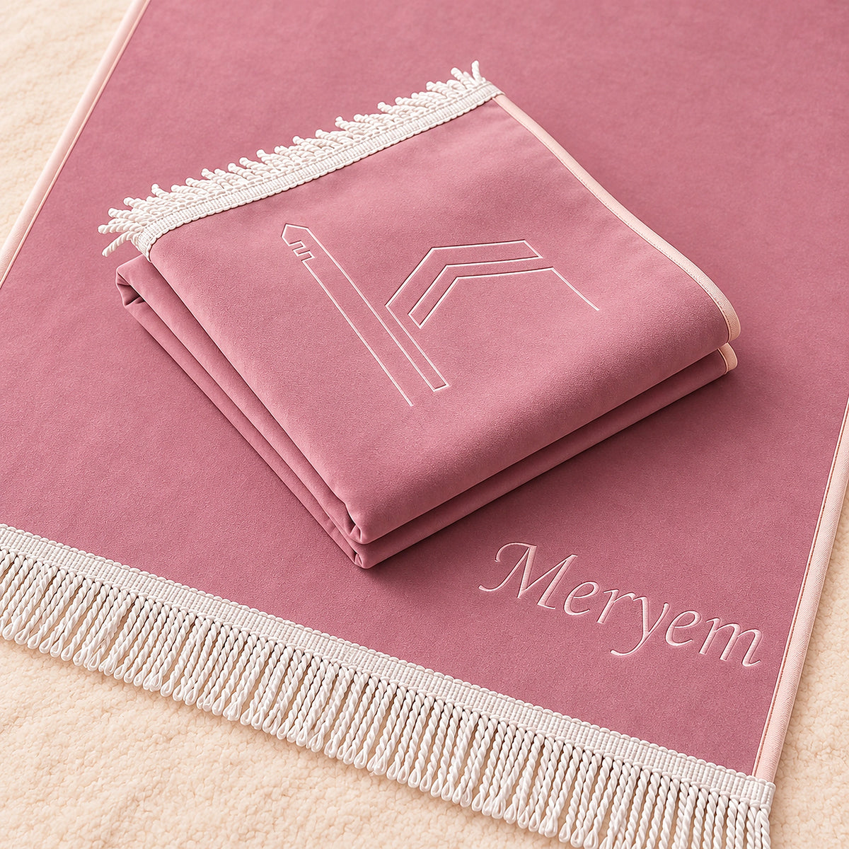 Personalized Luxury Velvet Prayer Rug with Kaaba Embroidery