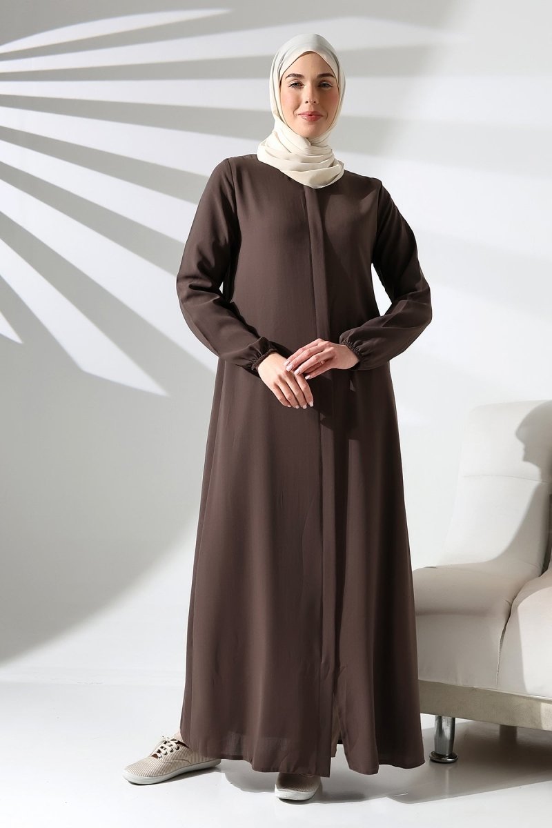 Milk Coffee Plain Hidden Zipper Chandelier Hajj Umrah Hijab Abaya - ihvan