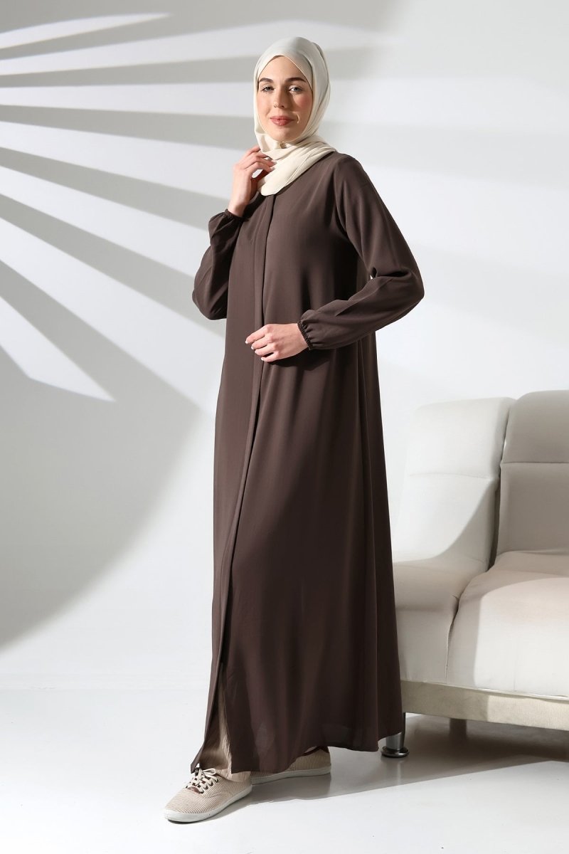 Milk Coffee Plain Hidden Zipper Chandelier Hajj Umrah Hijab Abaya - ihvan