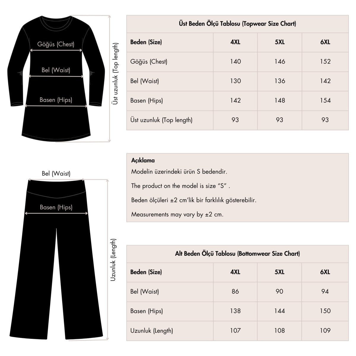 Modest Swimsuit Basic Plus Size Zip - Up Long Sleeved with Pants 24215 - 26 Black - ihvan