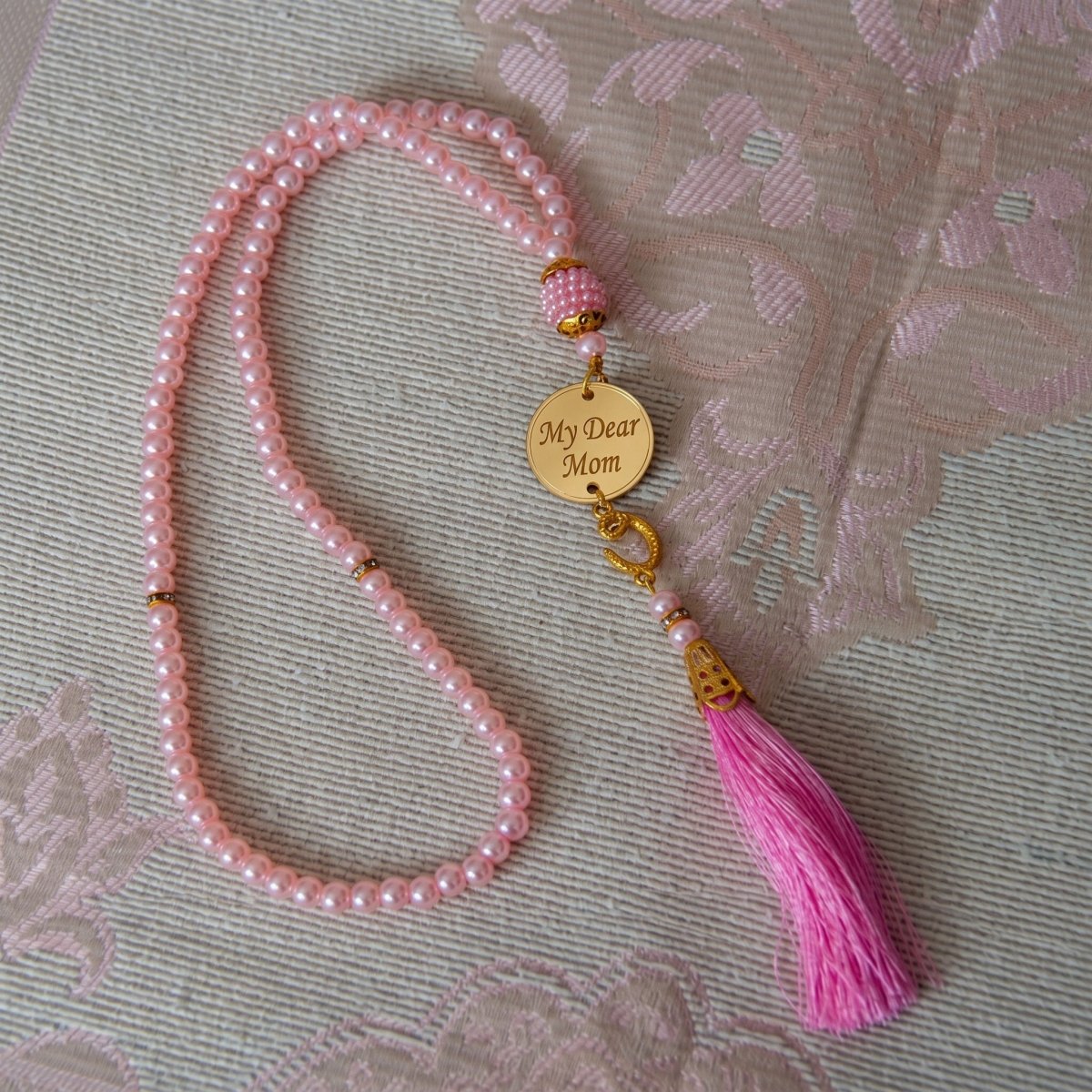 Mother Days Gift - Personalized Prayer Mat and Tasbeeh Pink - ihvan