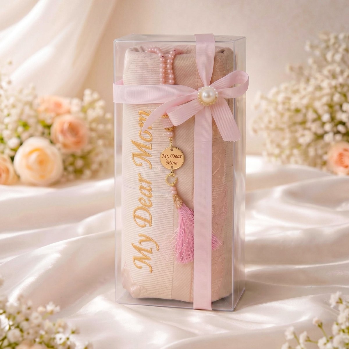 Mother Days Gift - Personalized Prayer Mat and Tasbeeh Pink - ihvan