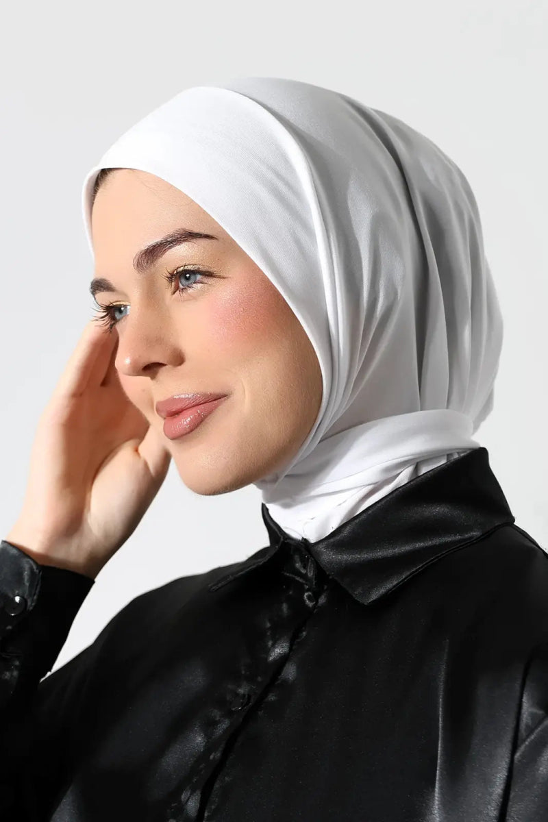 Muslim Women’s Snap - On Hijab Undercap – White Ready - to - Wear Practical Scarf - ihvan