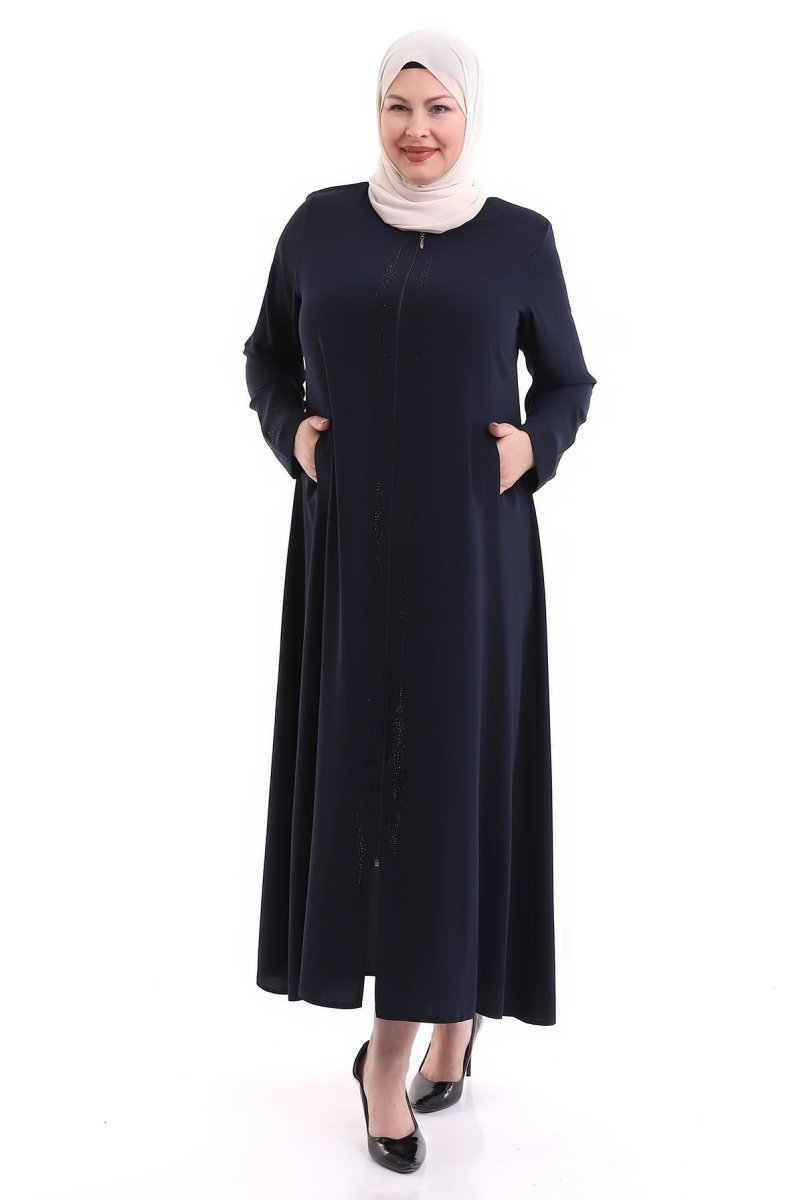 Navy Blue Ottoman Embellished Ferace 0165 - 21 - ihvan