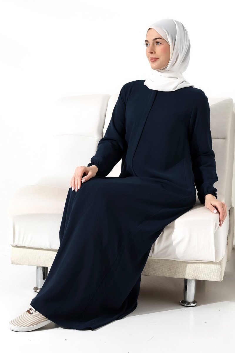 Navy Blue Plain Hidden Zipper Abaya for Hajj and Umrah - ihvan