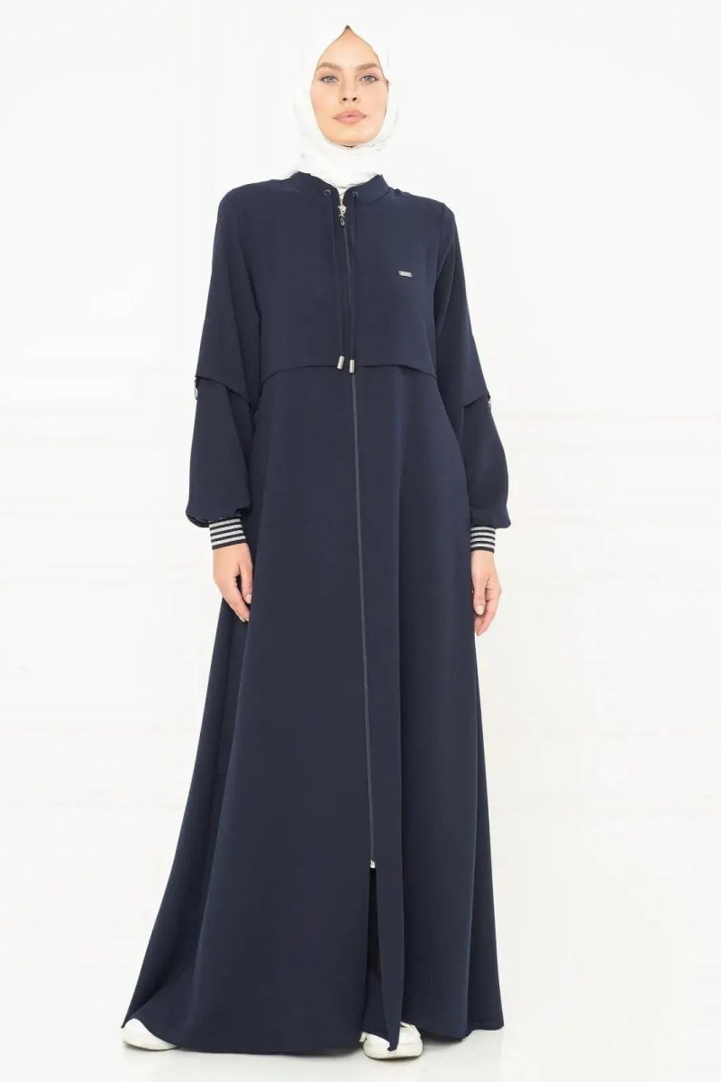 Navy Blue Zippered Vest Sporty Hijab Abaya 3163 - 25 - ihvan