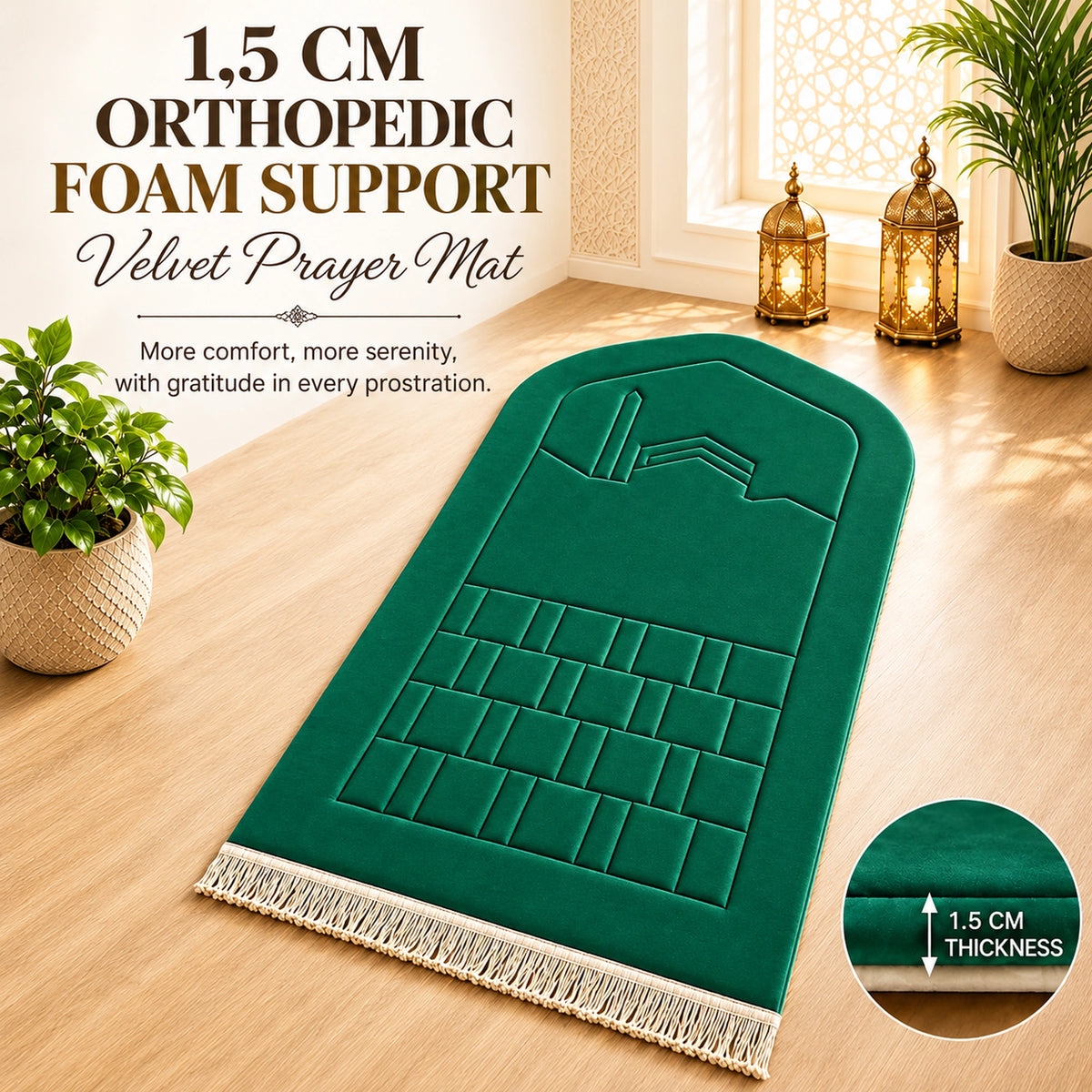 Orthopedic Padded Prayer Mat – Thick Soft Prayer Rug with Knee & Joint Support