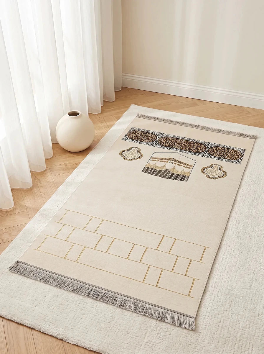 Personalised Kaaba Chenille Prayer Mat with Name Embroidery - ihvan