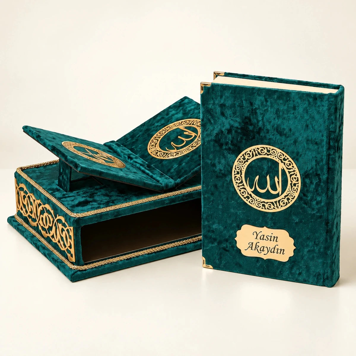 Personalised Velvet Quran Gift Set with Rehal & Storage Chest – Rahiya Series - ihvan