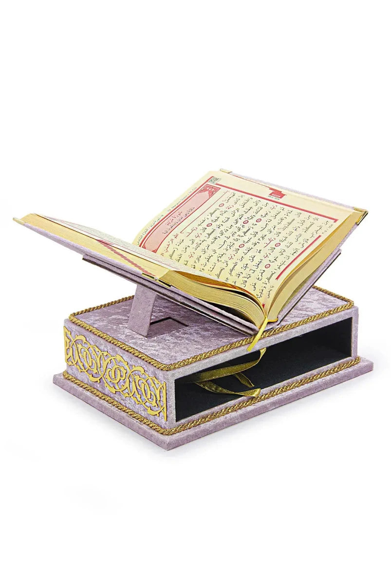 Personalised Velvet Quran Gift Set with Rehal & Storage Chest – Rahiya Series - ihvan